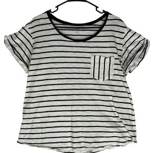 a.n.a‎ A New Approach White with Black Stripes Pocket Tee Shirt Women's Size XL